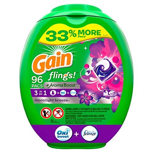 Gain Flings! Liquid Laundry Detergent Pacs, Moonlight Breeze, 96 Count