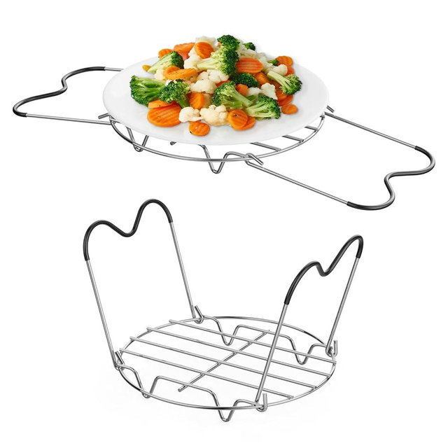 GSlife Instant Pot Steamer Rack with Silicone Handle - Stainless Steel Instant Pot Accessories, Steam Rack for 6, 8 Qt Pressure Cooker, Cooking Cooling Steaming Baking Rack 7.7'', 2 Pack