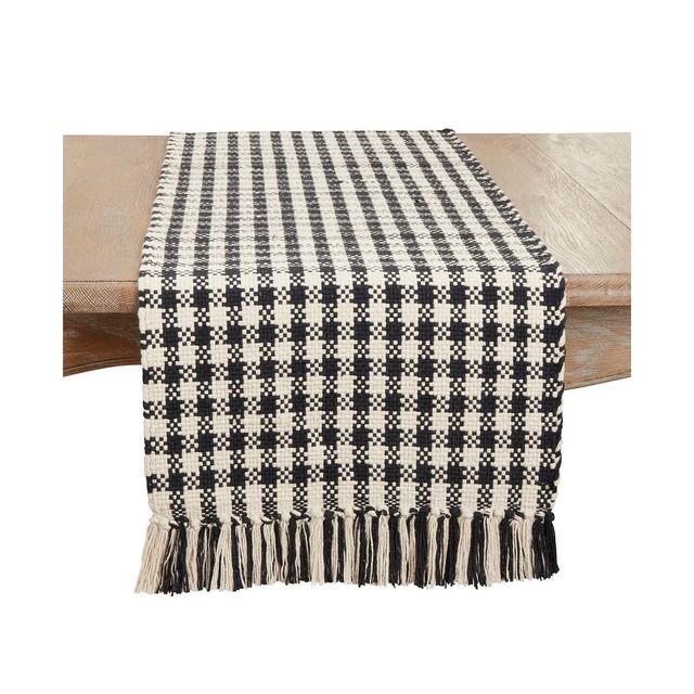 Saro Lifestyle Classic Houndstooth Fringe Table Runner, 16"x72"