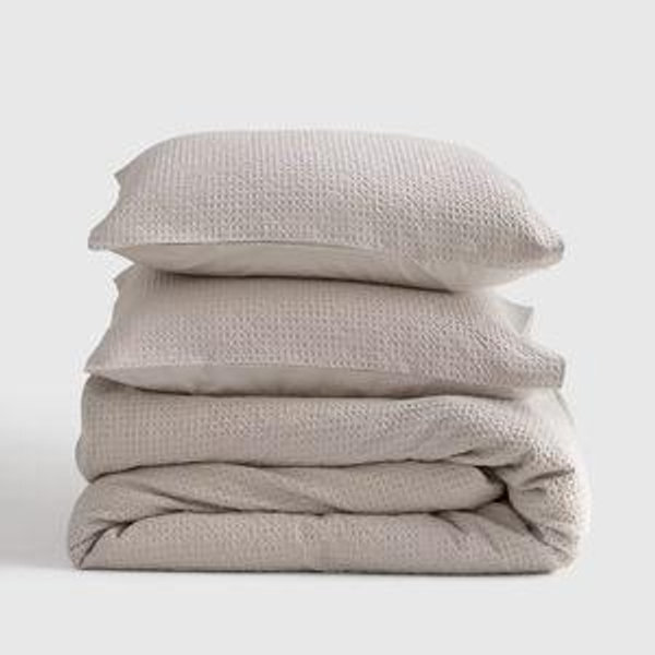 Organic Luxe Waffle Duvet Cover Set in Sand