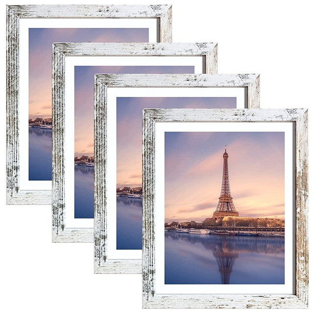 8x10 Picture Frames Distressed White with Mat Photo Frames 4 Packs for Tabletop or Wall