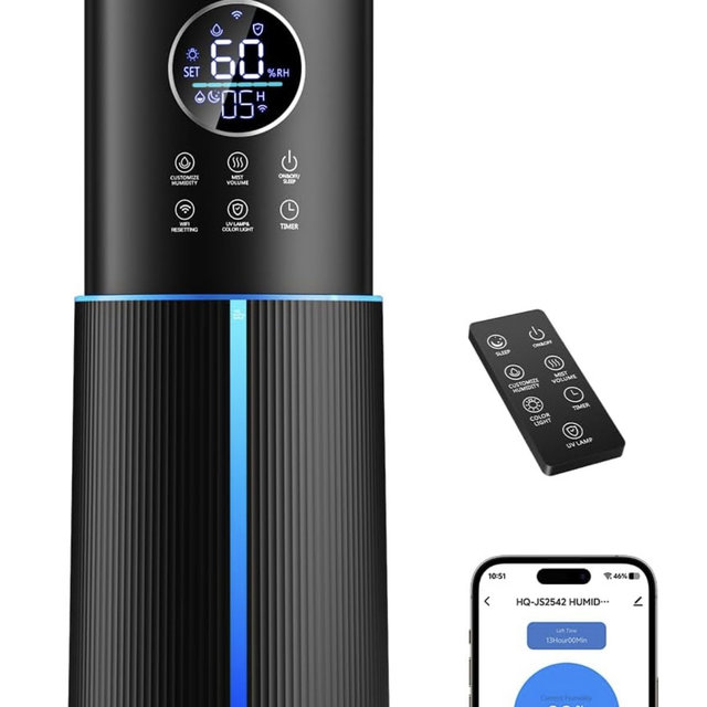 10L/2.64 Gal Humidifier for Large Room 600ft² 60H Runtime 24H Timer Auto Mode APP & Remote Control Top Fill Diffuser Aromatherapy 7 Color Lights Cool Mist Humidifier for Bedroom Home Office Plant
