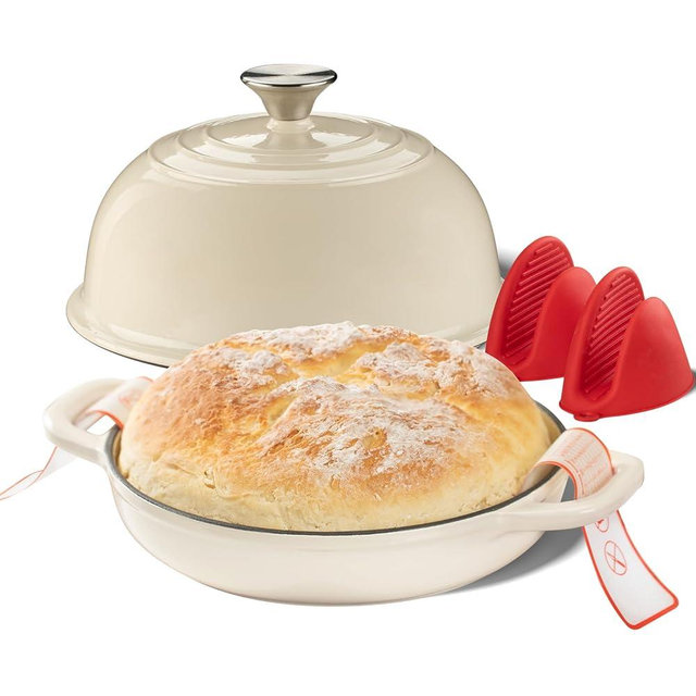 Armorbear Dutch Oven for Bread Baking-5QT Cast Iron Sourdough Dutch Oven Pot with Lid, Enameled Round Cast Iron Bread Pot with Dome Lid for Homemade, Gifts for Sourdough Bakers, White