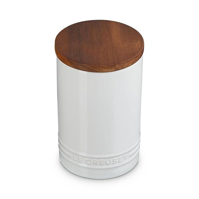 Le Creuset Signature Salt Cellar and Storage Canister with Wood Lid, 26 oz., White