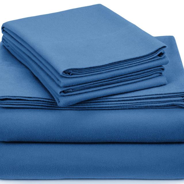 Pinzon Signature Cotton Heavyweight Velvet Flannel Sheet Set - Queen, Smoky Blue