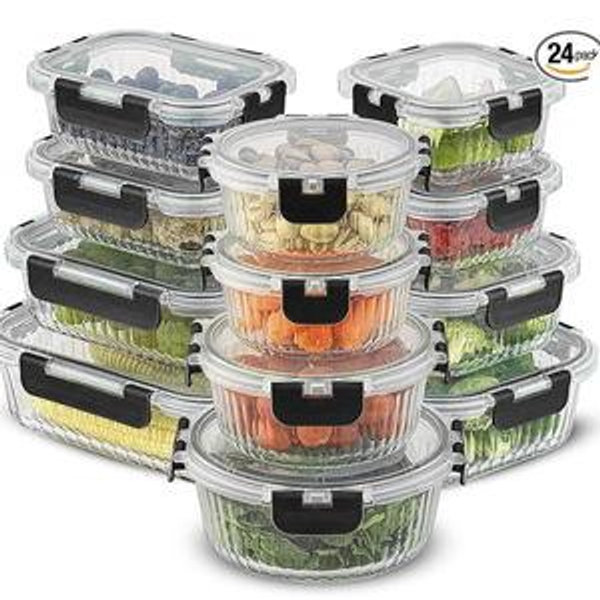 JoyJolt 24pc Borosilicate Glass Storage Containers with Lids | 12 Airtight/Freezer Safe Food Storage Containers for Pantry and Kitchen | Meal Prep Container for Lunch | Glass Tupperware Set