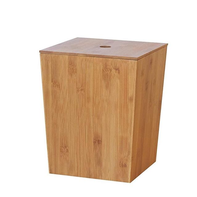 Ciroa Bamboo Trash Can with Lid 8 x 8 x 10 Real Timber Waste Basket for Kitchen, Bathroom and Bedroom