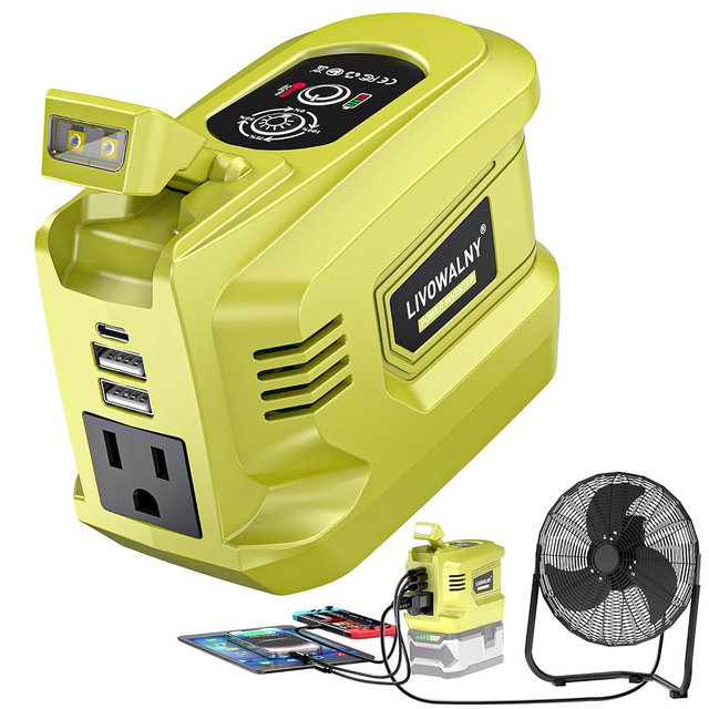 Real 200W Portable Power Inverter Compatible with Ryobi 18V, LIVOWALNY Outdoor Generato Battery Converter 2 USB & AC Battery Powered Outlet, DC 18V to AC 110V-120V Power Station (Tool Only)
