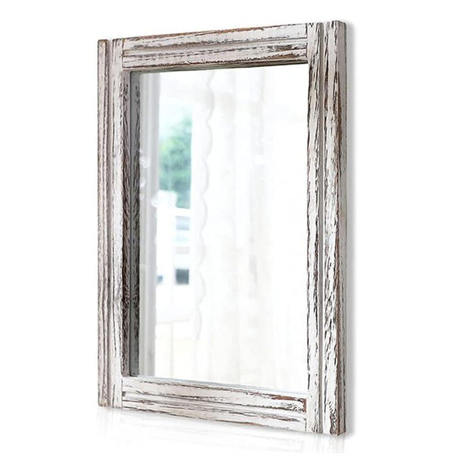 AAZZKANG Large Wall Mirror Rustic Wood Mirror 28"x20" Rectangle Decorative Farmhouse Bedroom Bathroom Mirror Home Wall Decor