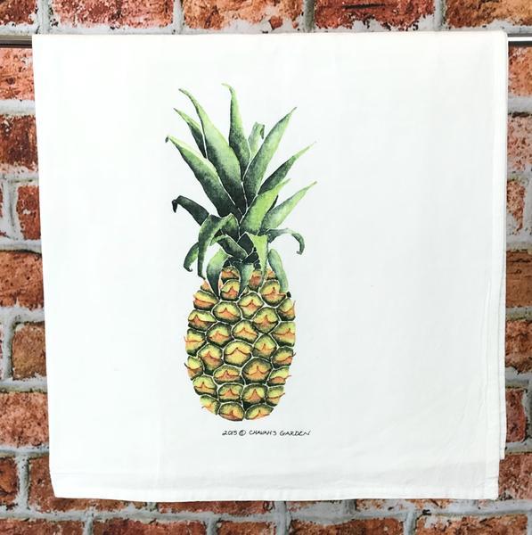Watercolor Pineapple tea towel, colorful tropical fruit dish cloth