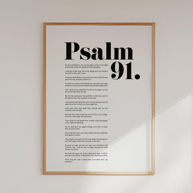 Psalm 91 King James Version Bible Verse Wall Art, KJV, Christian Modern Scripture Poster, Bold Typography, Baptism, Baby Shower