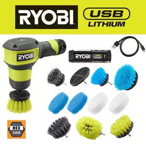 USB Lithium Compact Scrubber Kit with Battery, Charging Cord, Medium Bristle Brush, & Scrubber Accessory Kit (11-Piece)