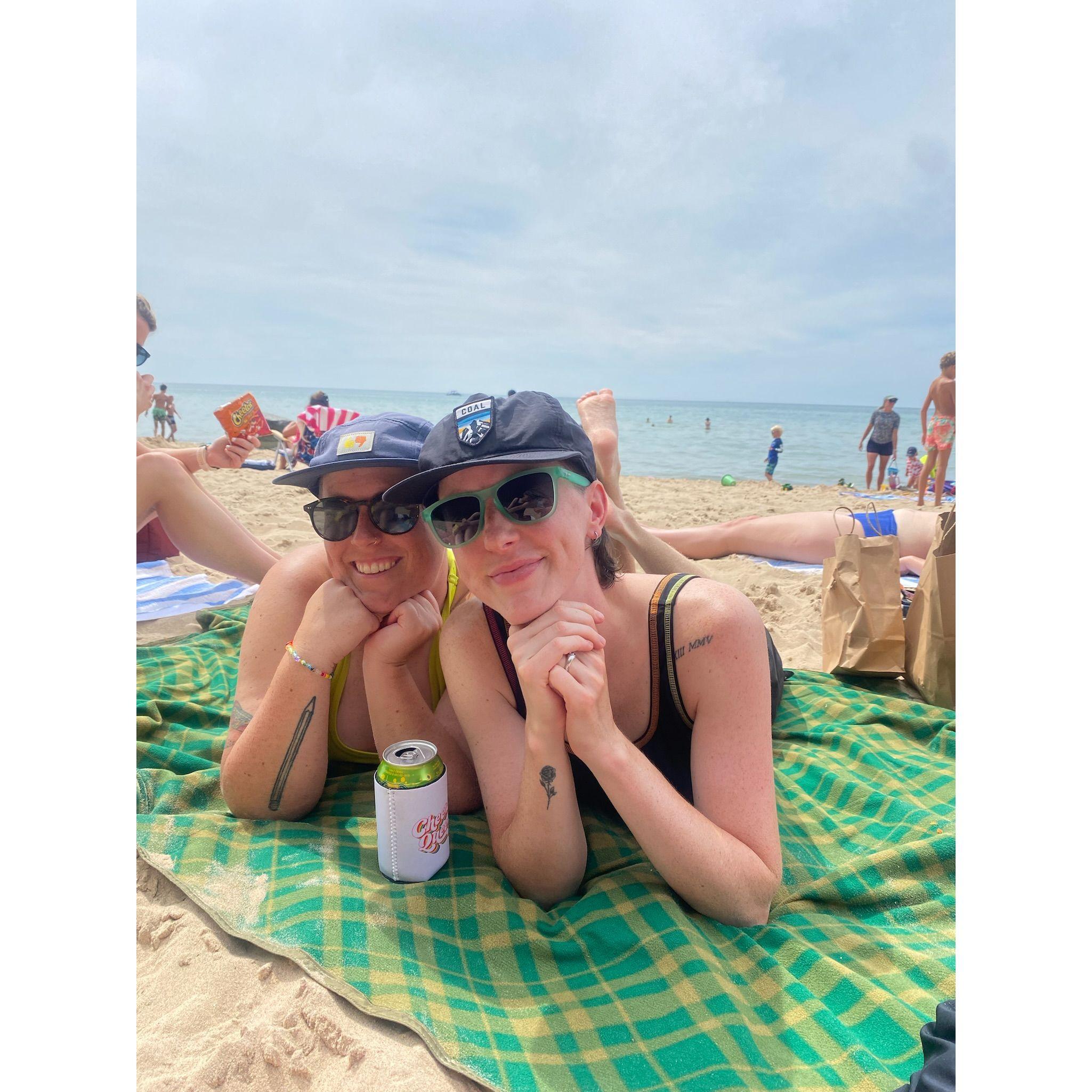 Beach babes at their Bachelorette in Saugatuck.