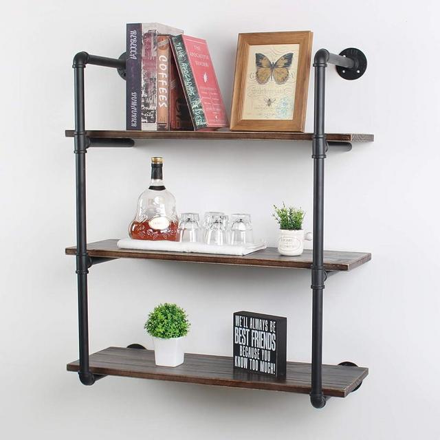 OISSIO Industrial Pipe Wall Shelf,3-Tiers Wall Mount Bookshelf,30in Rustic Wall Mount Shelf,DIY Storage Shelving Floating Shelves,Rustic Pipe Shelving Unit,Wall Book Shelf for Home Organizer