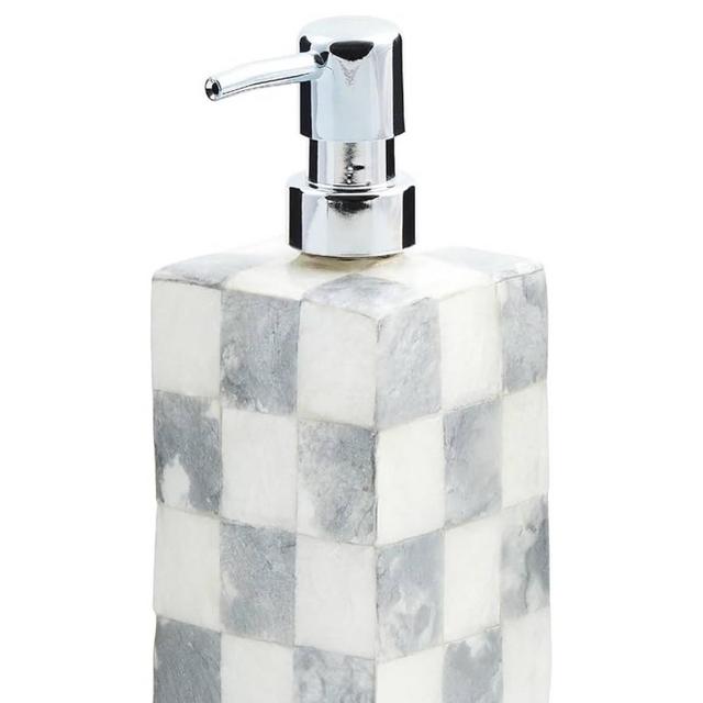 Capiz Soap Pump- Gray-and-White Sterling Check