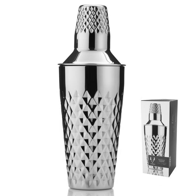 Viski Diamond Cocktail Shaker Set, 25 oz Faceted Stainless Steel Shaker With Strainer, Silver
