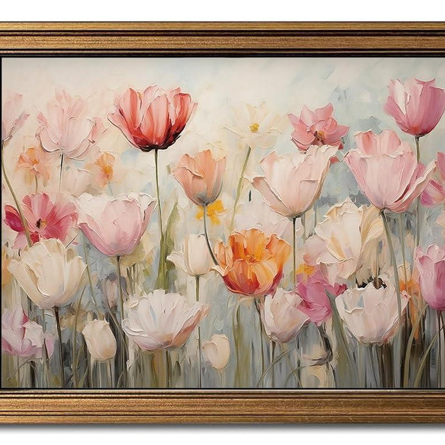 Gold Framed Wall Art Vintage Flower Canvas Wall Art Floral Nature Spring Colorful Flower Artwork Prints Picture for Living Room Bedroom Farmhouse Bathroom Office Decor, 12x16