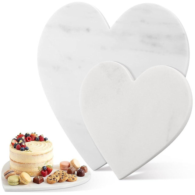 Teecyhooo 2 Pcs Heart Shaped Marble Cutting Board 11.4 x 11.4 x 0.4 Inch and 7.5 x 7.5 x 0.4 Inch Marble Serving Tray Cheese Charcuterie Board Serving Platter for Cheese and Vegetables Valentine Gifts