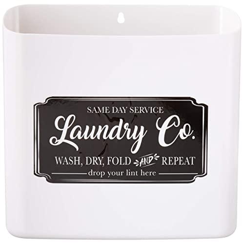 NINE ROYAL Farmhouse Laundry Room Decor Lint Bin Trash Can - Includes Wall or Magnetic Mount Accessories with Sign