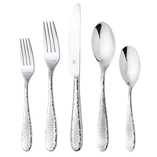 DANIALLI 30 Piece Silverware Set For 6, 18 10 Stainless Steel Silverware Set, Modern Hammered Flatware Set, Include Knife/Fork/Spoon & Long Teaspoon/Salad Fork Mirror-Polished Dishwasher Safe Cutlery