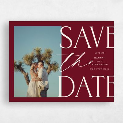 Dark Burgundy, Red Wedding Save the Date - Josephine Photo