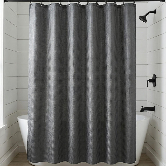 REGALWOVEN Waffle Weave Solid Shower Curtain, Modern Waterproof Fabric Shower Curtain Sets with 12 Hooks for Bathroom Decor 71 x 71 Inch 1 Pc Grey