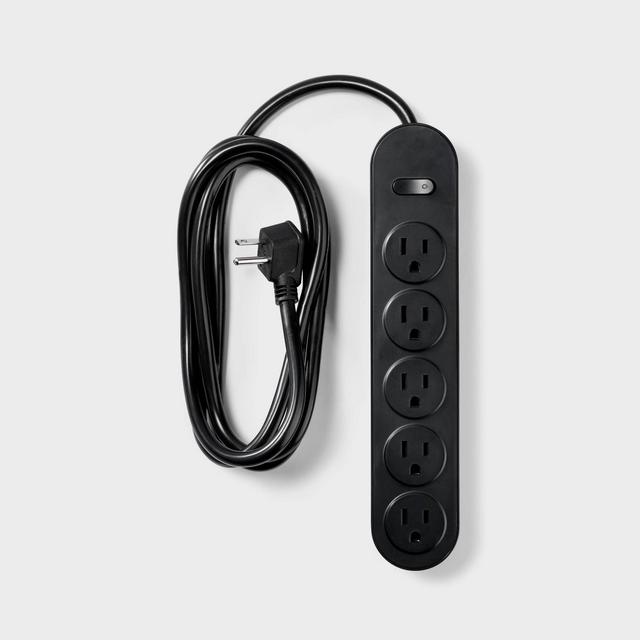 5 Outlet Power Strip 6' Cord Black - Heyday™