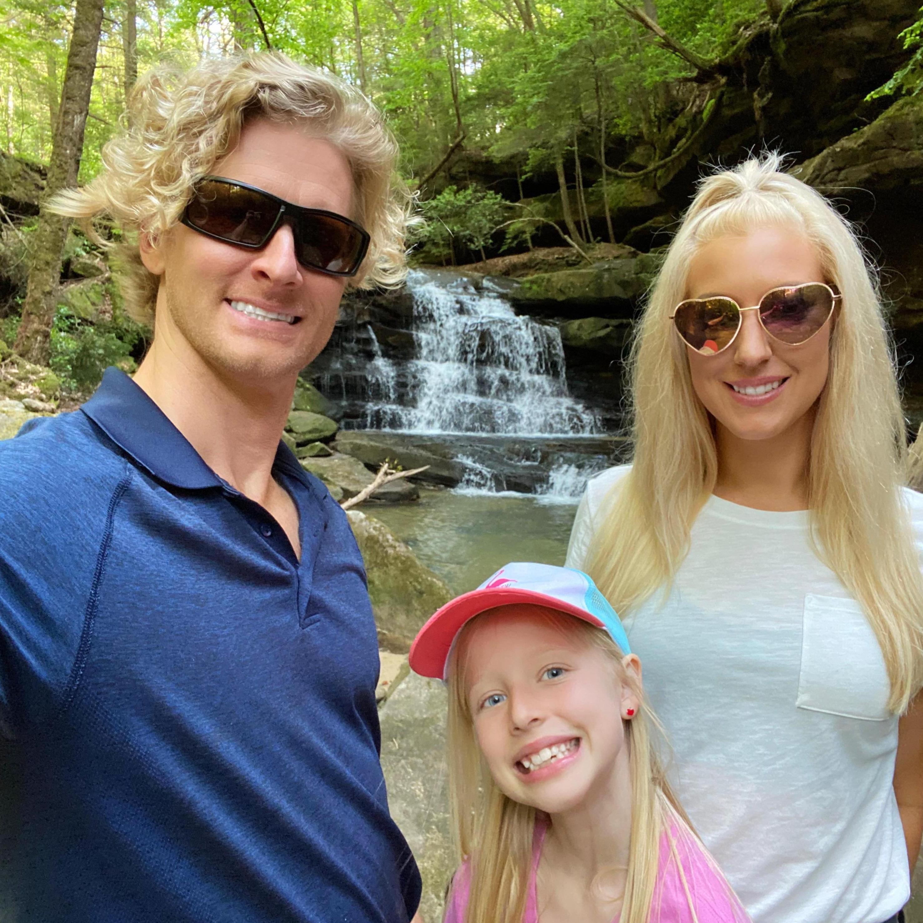 Family photo in front of Parker Falls.