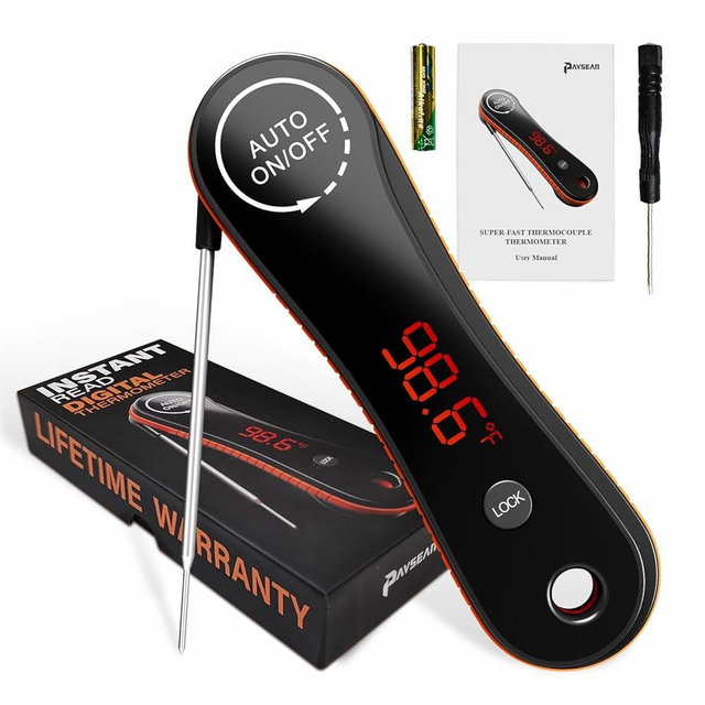 Instant Read Meat Thermometer Digital, Paysean ±0.5℉ with Auto-Rotating Backlit Display, IP67 Waterproof and Calibration for Cooking, Candy, Grilling, BBQ, Liquid, Smoker, Beef