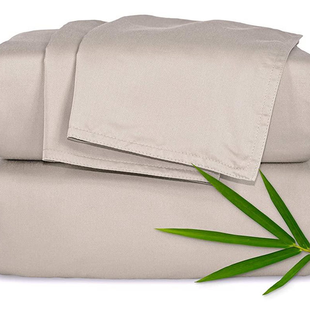 PURE BAMBOO Sheets Full Size Bed Sheets 4 Piece Set, Genuine 100% Organic Bamboo, Luxuriously Soft & Cooling, Double Stitching, 16 Inch Deep Pockets, Lifetime Quality Promise (Full, Sand)
