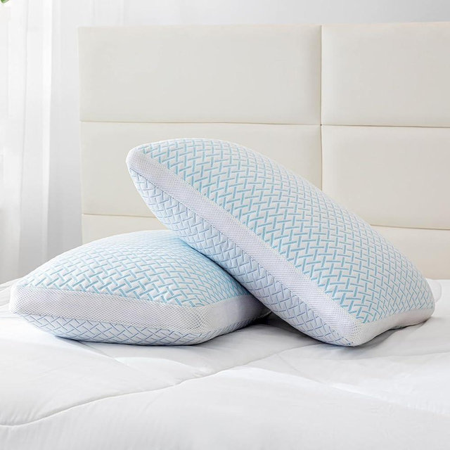 Ankwos Shredded Memory Foam Cooling Soft Bamboo Viscose Pillows Queen Size Set of 2, Adjustable Hypoallergenic Hotel Quality Pillow for Side, Back and Stomach Sleeper, Oeko-TEX Certified