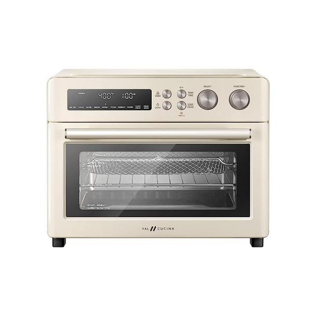 VAL CUCINA Retro Style Infrared Ultra-Quick Air Fryer Toaster Oven, Multifunctional 10-in-1 XL Countertop Convection Oven, 6-Slice Toast, 12-Inch Pizza, Enamel Baking Pan for Easy Cleaning, with Bake, Toast, Roast, Broil, Pizza, Reheat, Slow Cook, Dehydrate, with Included Accessories and Authentic Chef Recipe Guide, Cream Color