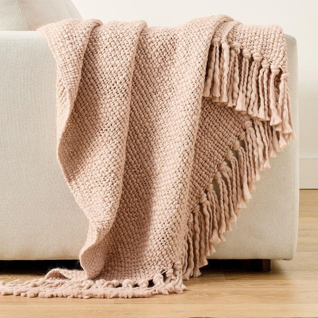Textured Basketweave Knit Throw, Blush, 50" x 60"