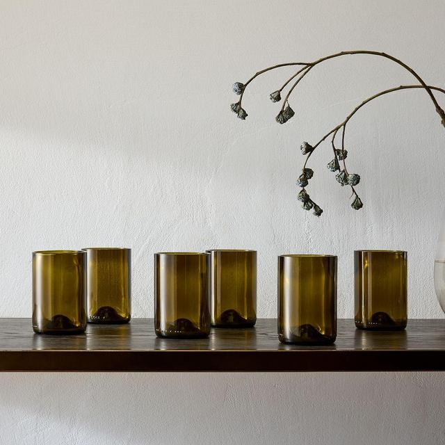 Vintage Olive Green Water Glass 12Oz (.35L) 4 1/8" (10.5, Set Of 6