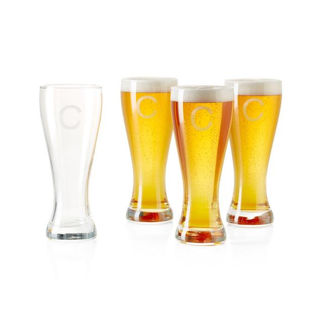 "C" Monogrammed Pilsner Glasses, Set of 4