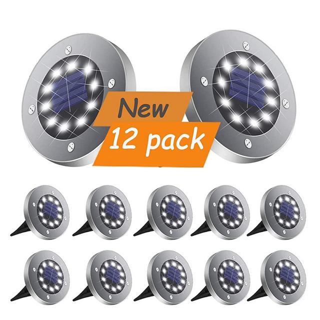 DUUDO Solar Lights Outdoor, Upgraded 10 LEDs Solar Ground Lights Waterproof Pathway Garden Outdoor Solar Lights, Disk Lights Gifts for Dad Women (Cold White, 12 Packs)