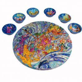 Seder Plate and Six Small Bowls - The Exodus from Egypt