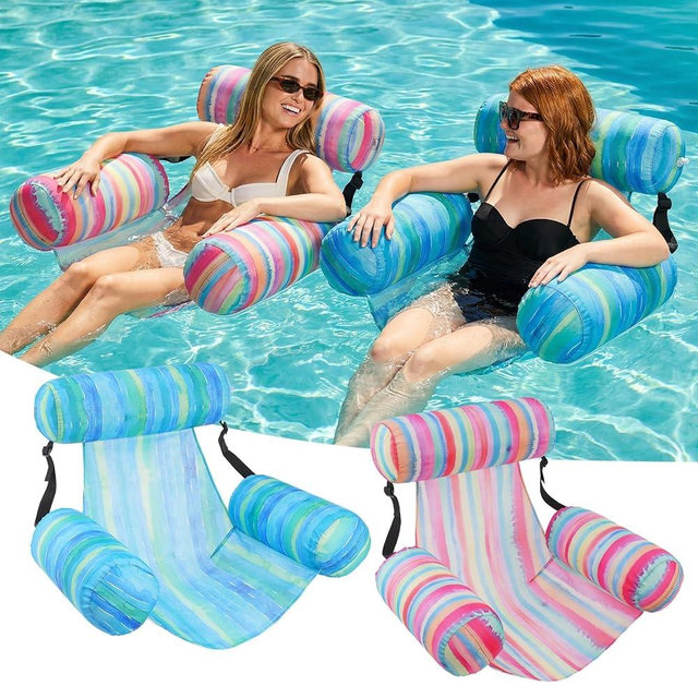 Inflatable Pool Float Chair - 2 Pack Pool Floats Adult Heavy Duty, Water Floating Lounge Chairs, Blow up Floaties Adults for Summer Fun Party Lake Beach