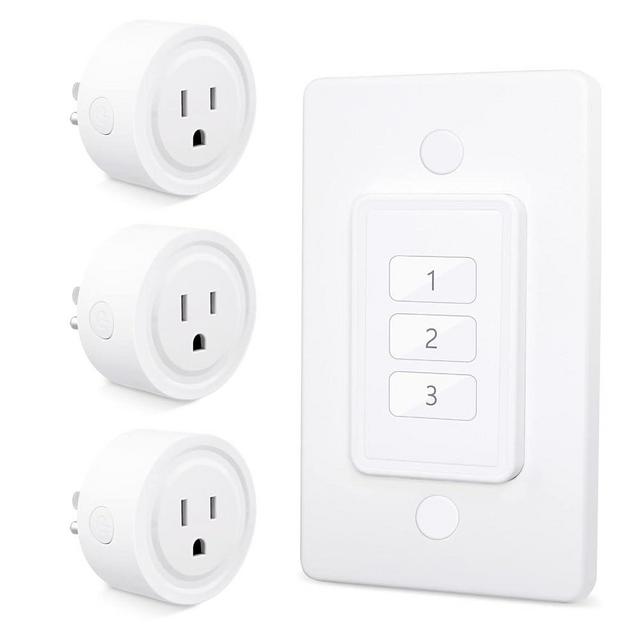 LoraTap Mini Wireless Remote Control Outlet Plug Adapter (3 Pack) with Remote, 3 Channel Wall Switch, 656ft Control Range for Indoor Lamps and Home Appliances, No Hub Required, 10A/1100W, White