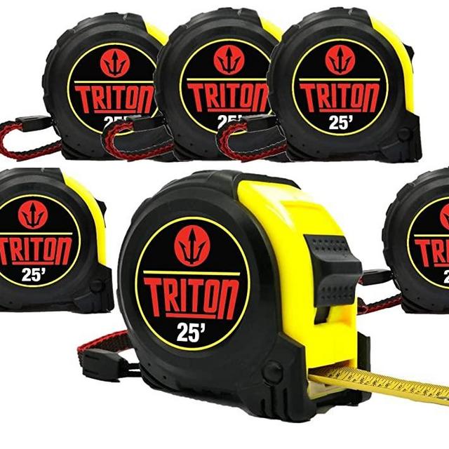 6 Pack - 25 FT - Triton Tape Measure - Magnetic Claw Tip - Easy Read Fractions