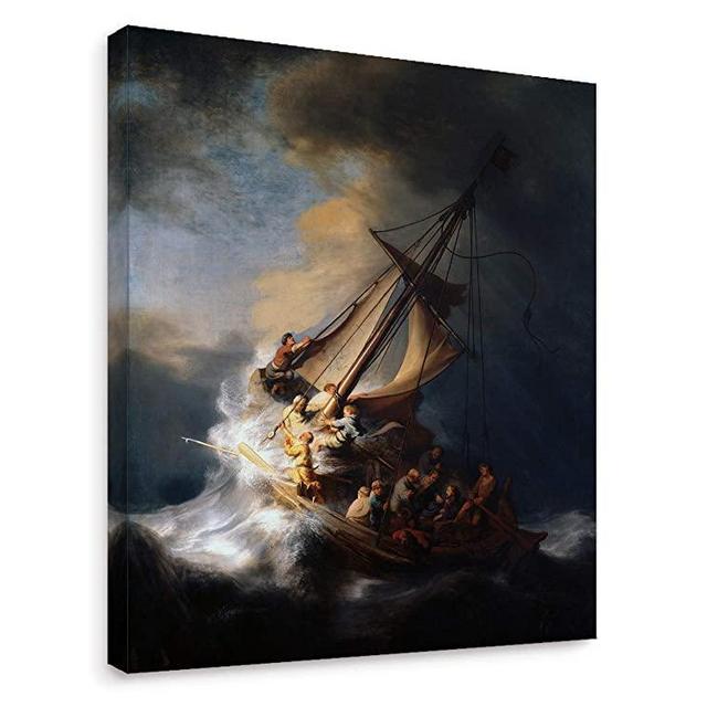 Niwo ART - The Storm On The Sea of Galilee, World's Most Famous Paintings Series, Canvas Wall Art Home Decor, Gallery Wrapped, Stretched, Framed Ready to Hang (16"x12"x3/4")
