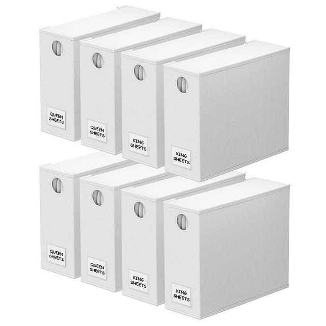 SpaceAid 8 Pack Bed Sheet Organizers and Storage, Foldable Sheet Organizer for Linen Closet, Sheets Set Folder Keeper with Window XL (Queen & King Size) Organizing Bedding Container, White