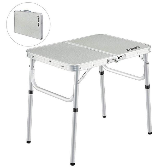 REDCAMP Folding Camping Table Portable Adjustable Height Lightweight Aluminum Folding Table for Outdoor Picnic Cooking, White 2/3/4 Foot