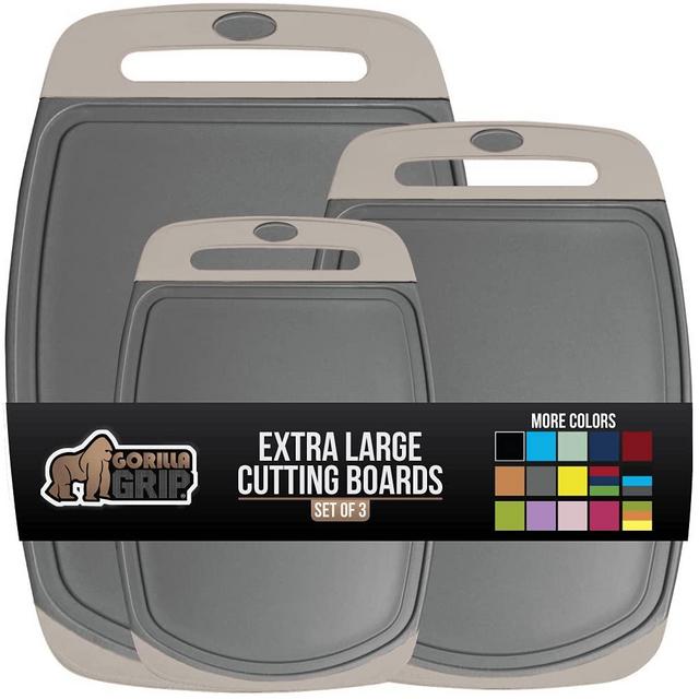 Gorilla Grip Oversized Cutting Board, 3 Piece, Easy Grip Handle, Juice Grooves, Non-Slip, Extra Large Thick Chopping Boards, Dishwasher Safe, Non Porous, Kitchen, Professional, Set of 3, Almond Gray