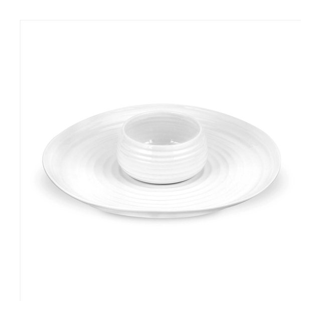 Portmeirion Sophie Conran White Porcelain 2-Piece Chip Platter & Dip Bowl - Chip Dish: 12 in/Dip Dish 4.75 in, 12 oz.