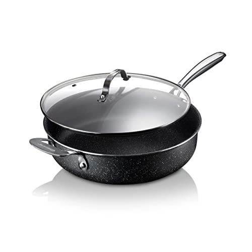 Granitestone Sauté Pan 5.5 Quart Multipurpose Nonstick Jumbo Cooker with Glass Lid Cookware Set, Black