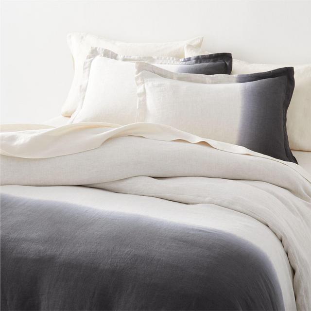 Pure Linen Dip-Dye Black King Duvet Cover