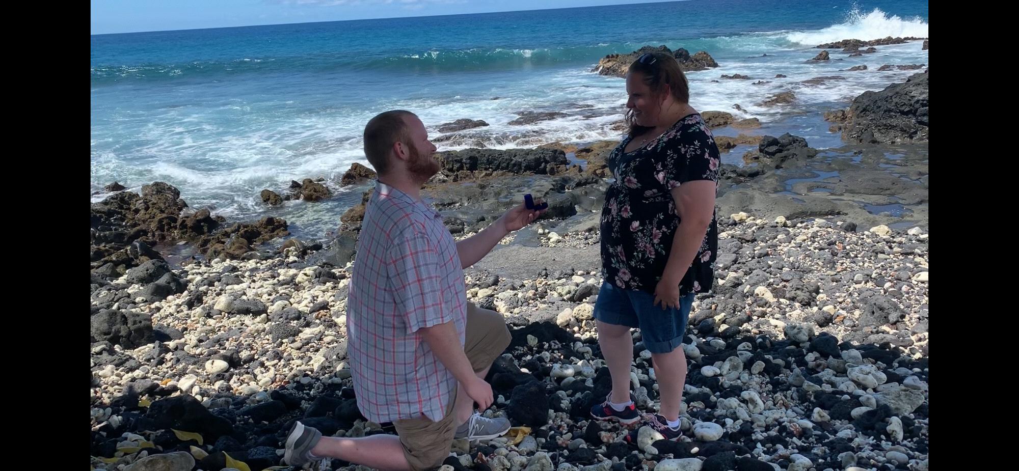 Josh popping the question in Kailua-Kona, HI 2019