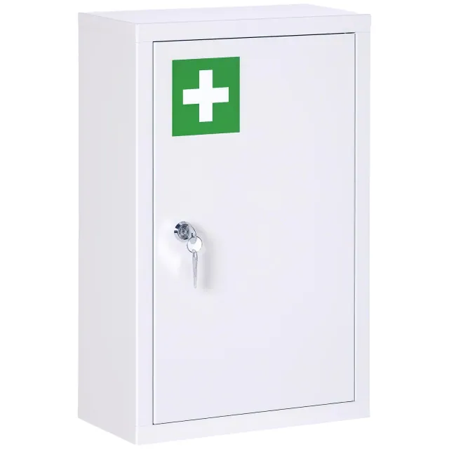 kleankin 12" x 18" Medicine Cabinet with Lock, Storage Shelves, Locking Medical Cabinet for Safety, First Aid Bathroom Wall Cabinet, White