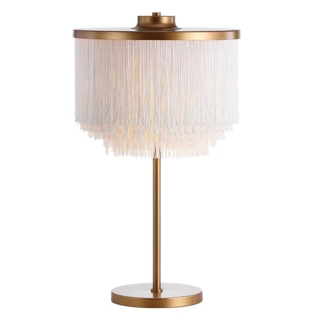 27.5" Fringed/Metal Coco Table Lamp (Includes Energy Efficient Light Bulb)Gold - JONATHAN Y